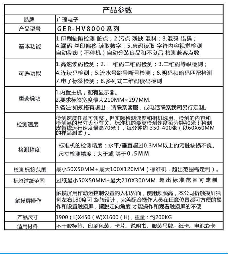 標(biāo)簽品檢機參數(shù)